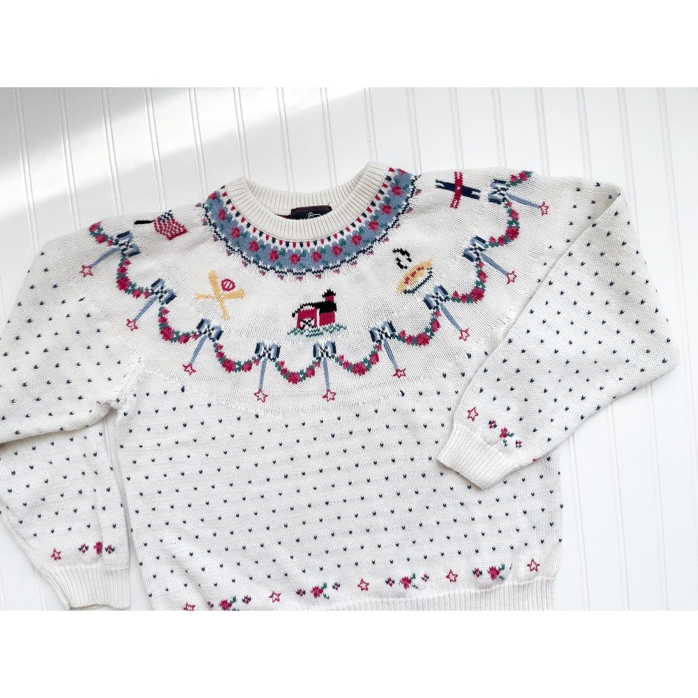 vtg Woolrich Fair‎ Isle Americana birdseye knit cotton sweater